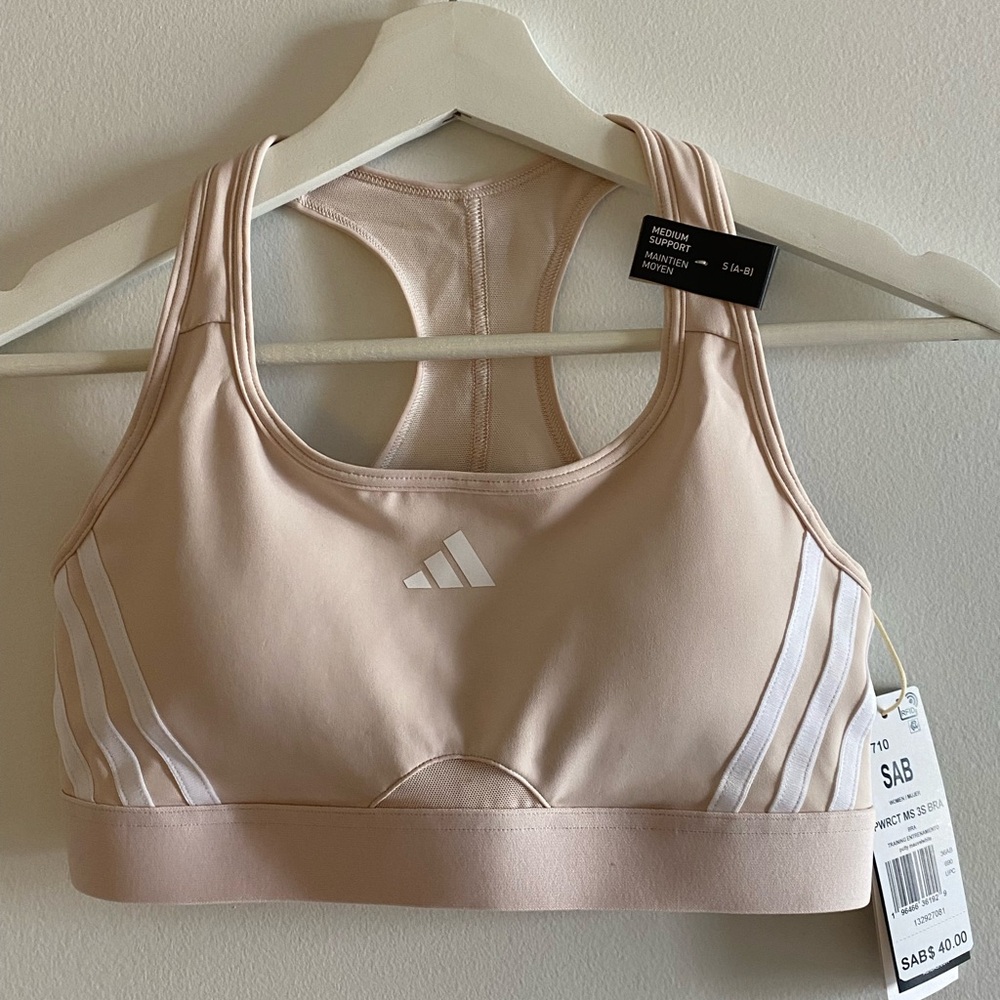 Adidas medium support sports bra in light pink